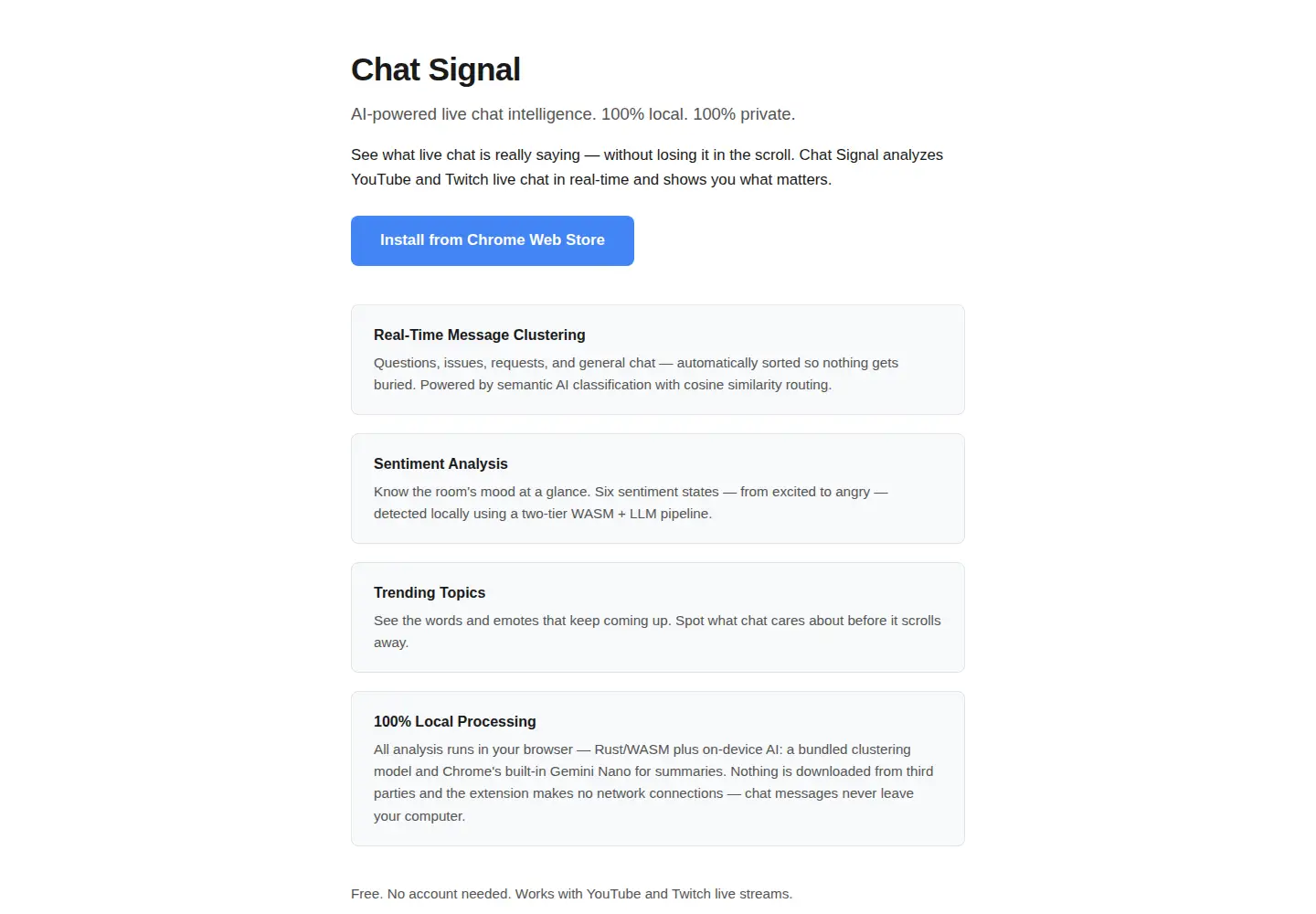 Screenshot of chatsignal.dev