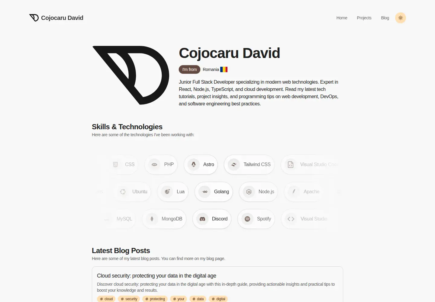 Captured homepage of cojocarudavid.me in the current scan