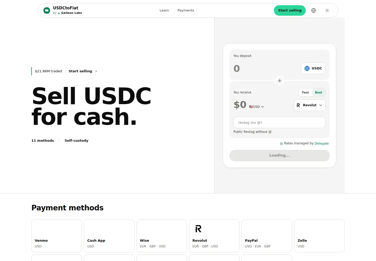 Screenshot of usdctofiat.xyz
