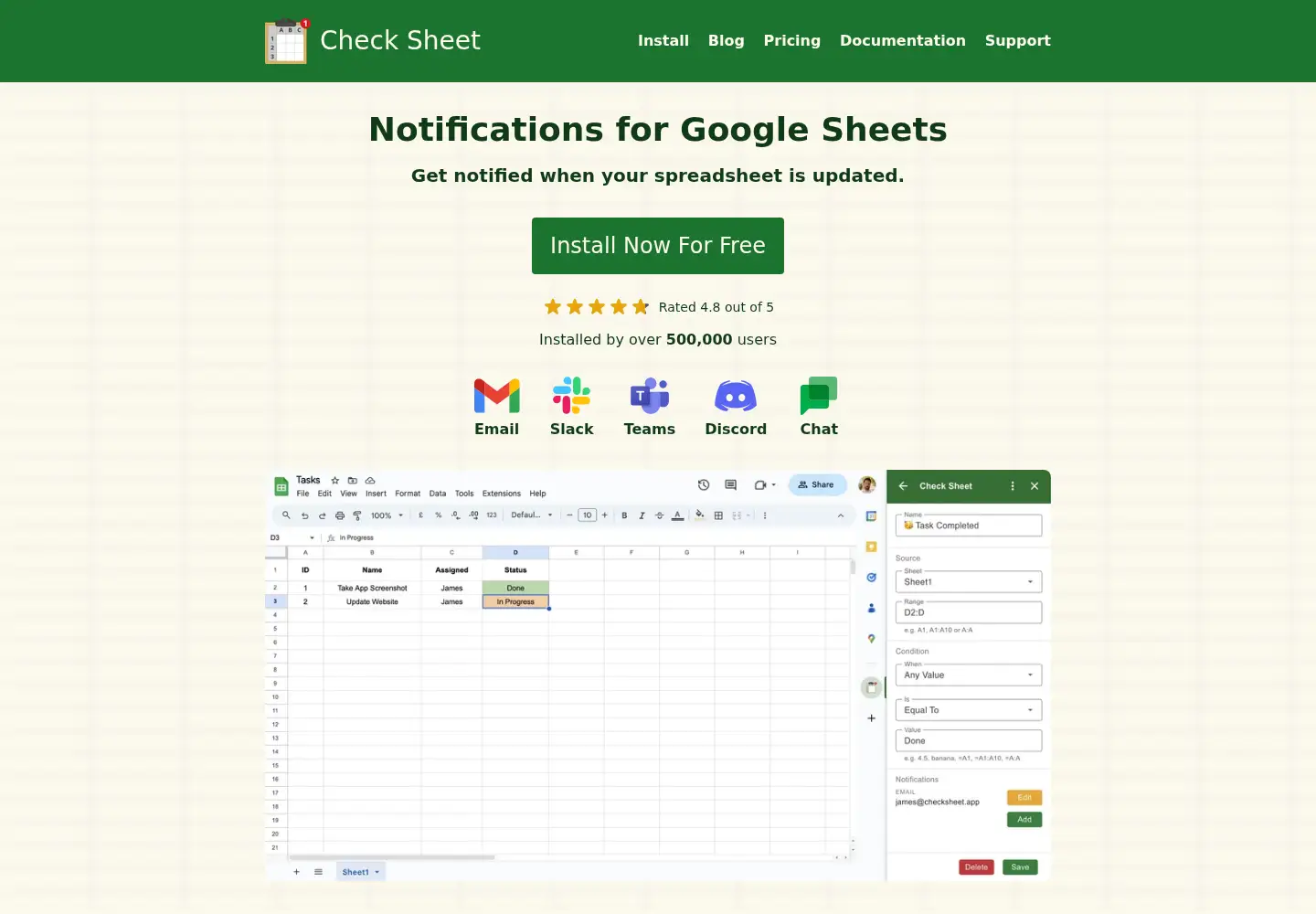 Captured homepage of checksheet.app in the current scan