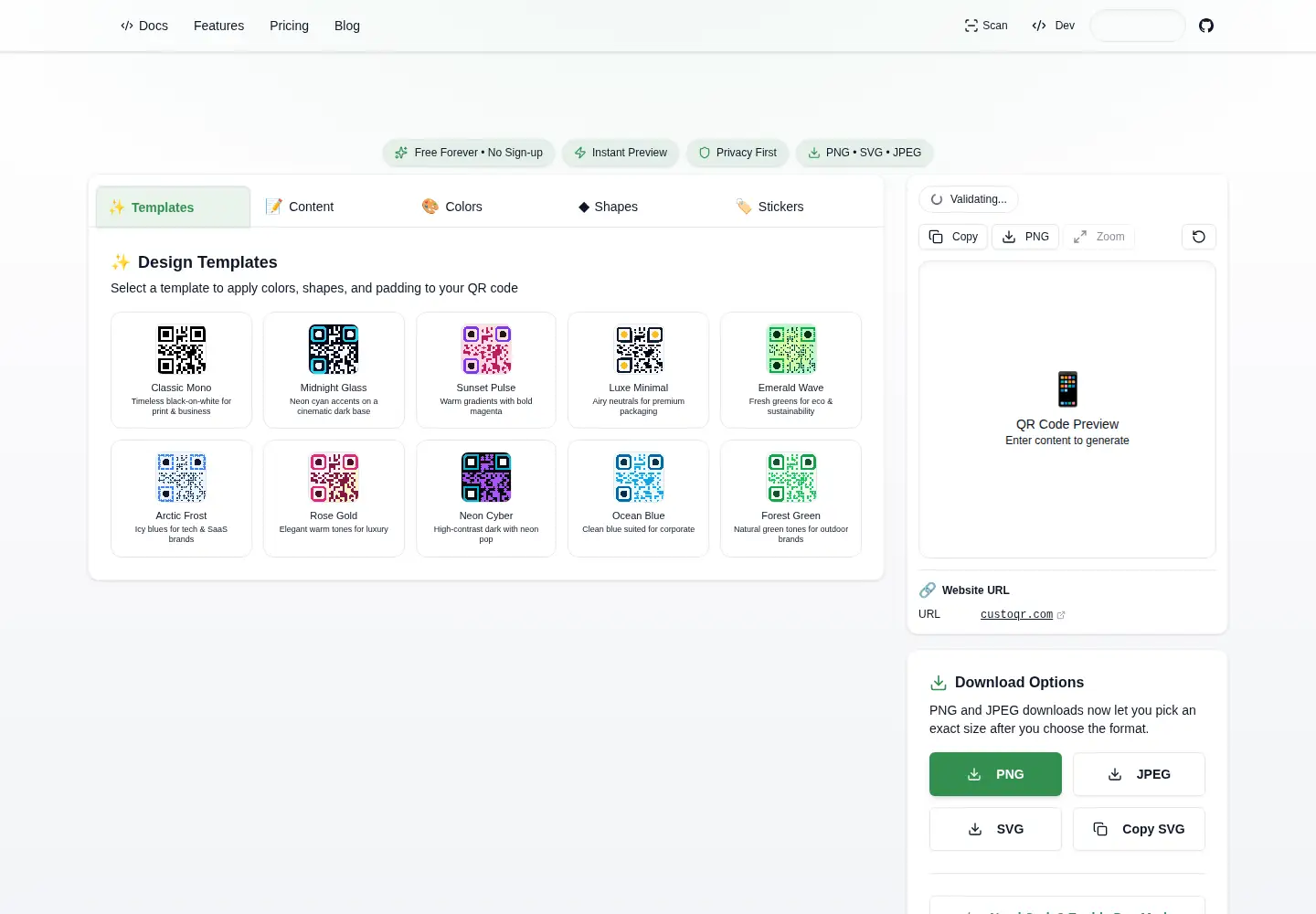 Screenshot of custoqr.com