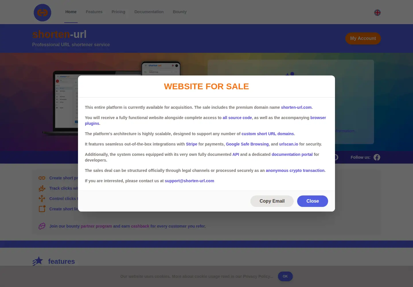 Captured homepage of shorten-url.com in the current scan