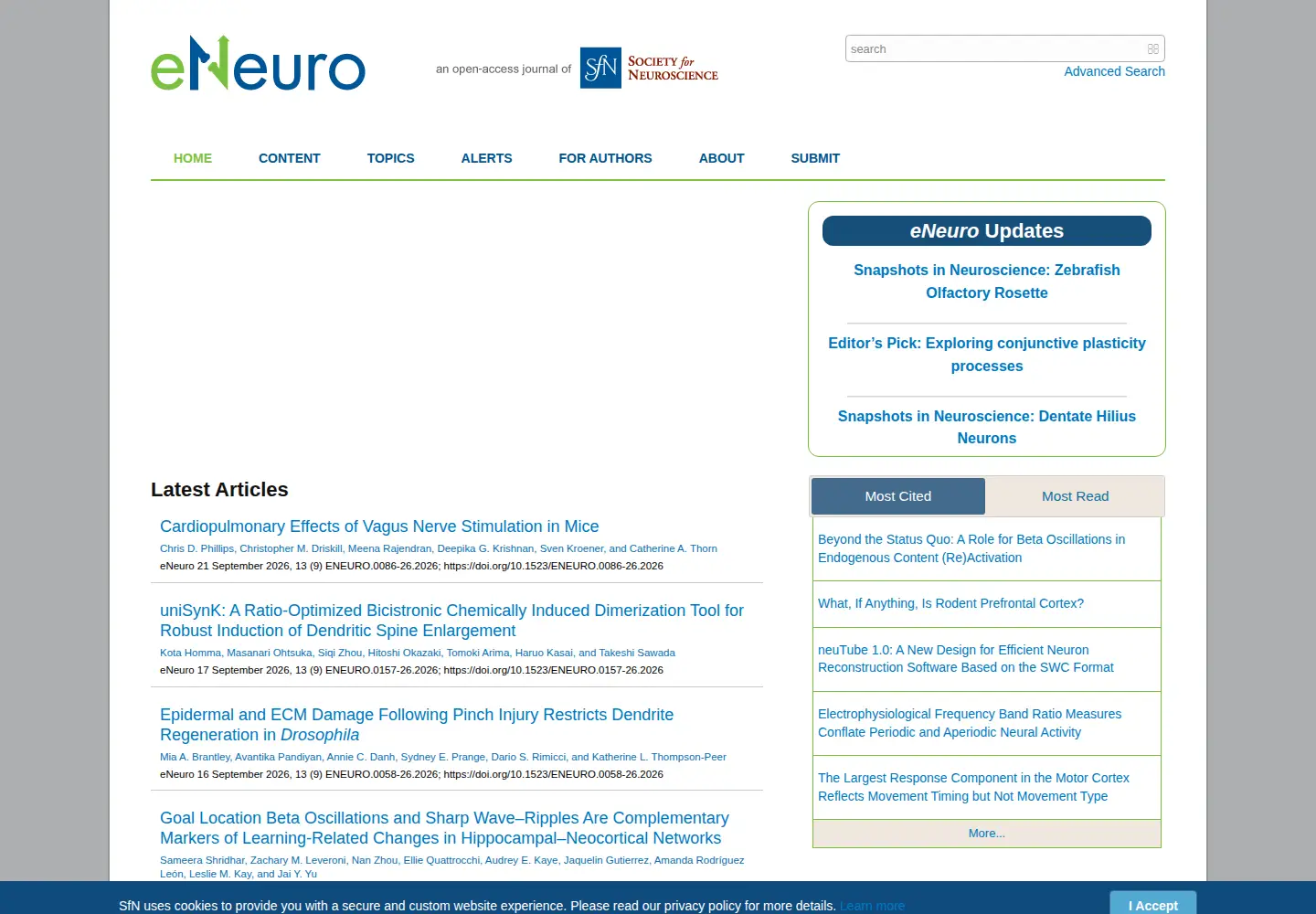 Screenshot of eneuro.org