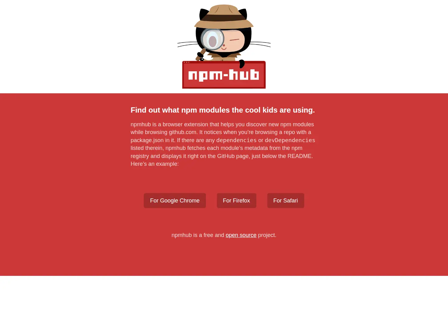 Screenshot of npmhub.org