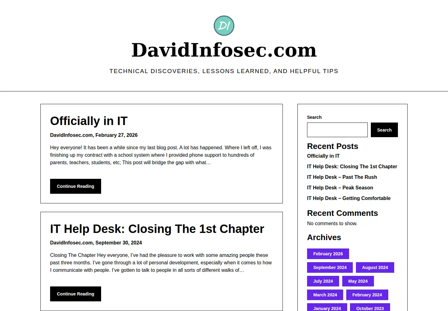 Captured homepage of davidinfosec.com in the current scan