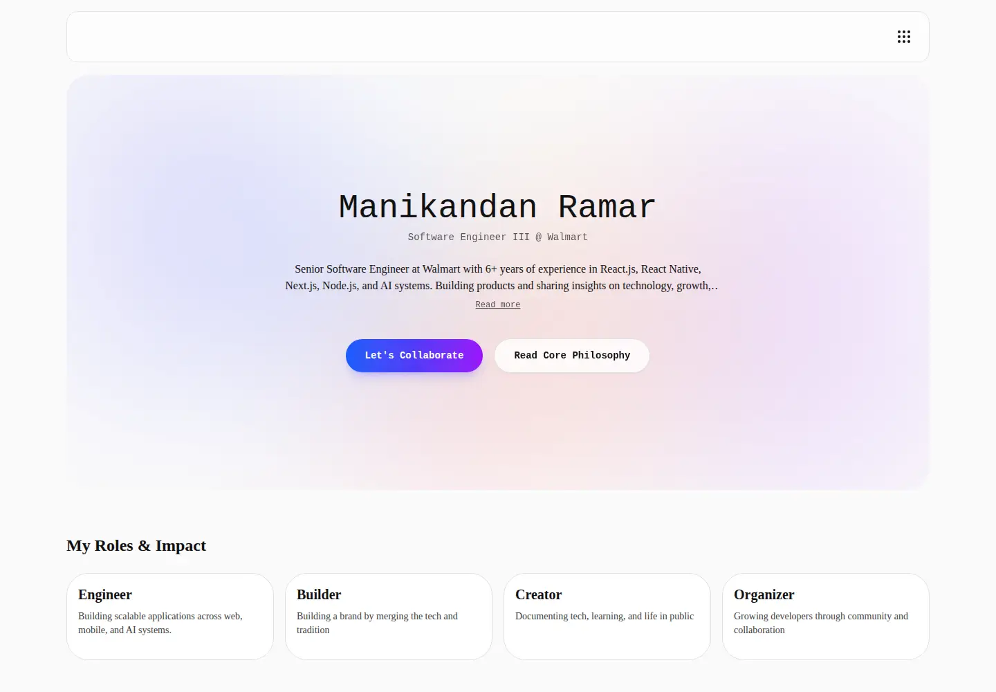 Screenshot of manikandanramar.com
