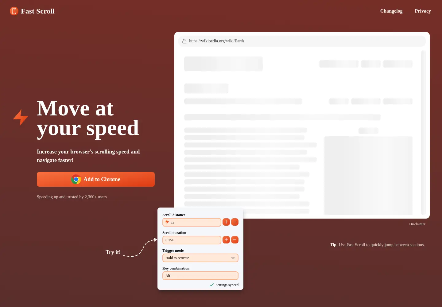 Captured homepage of fastscroll.io in the current scan