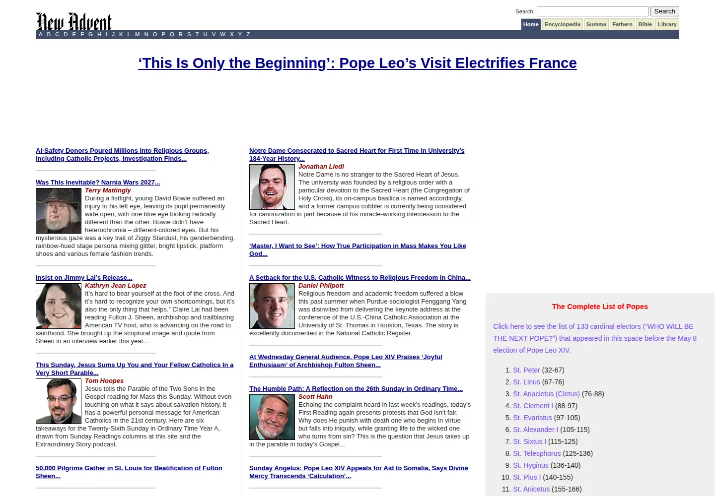 Screenshot of newadvent.org