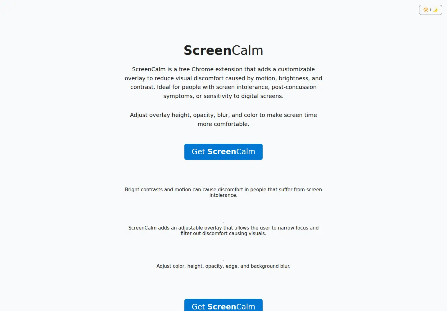 Captured homepage of screencalm.org in the current scan