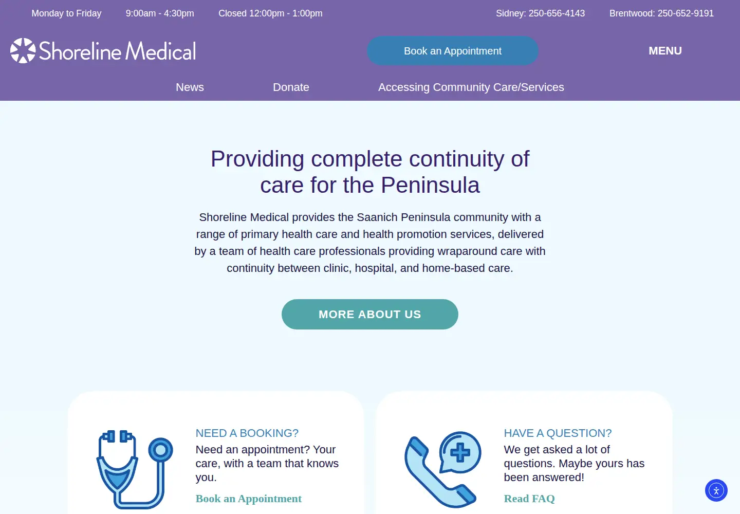Screenshot of shorelinemedical.ca