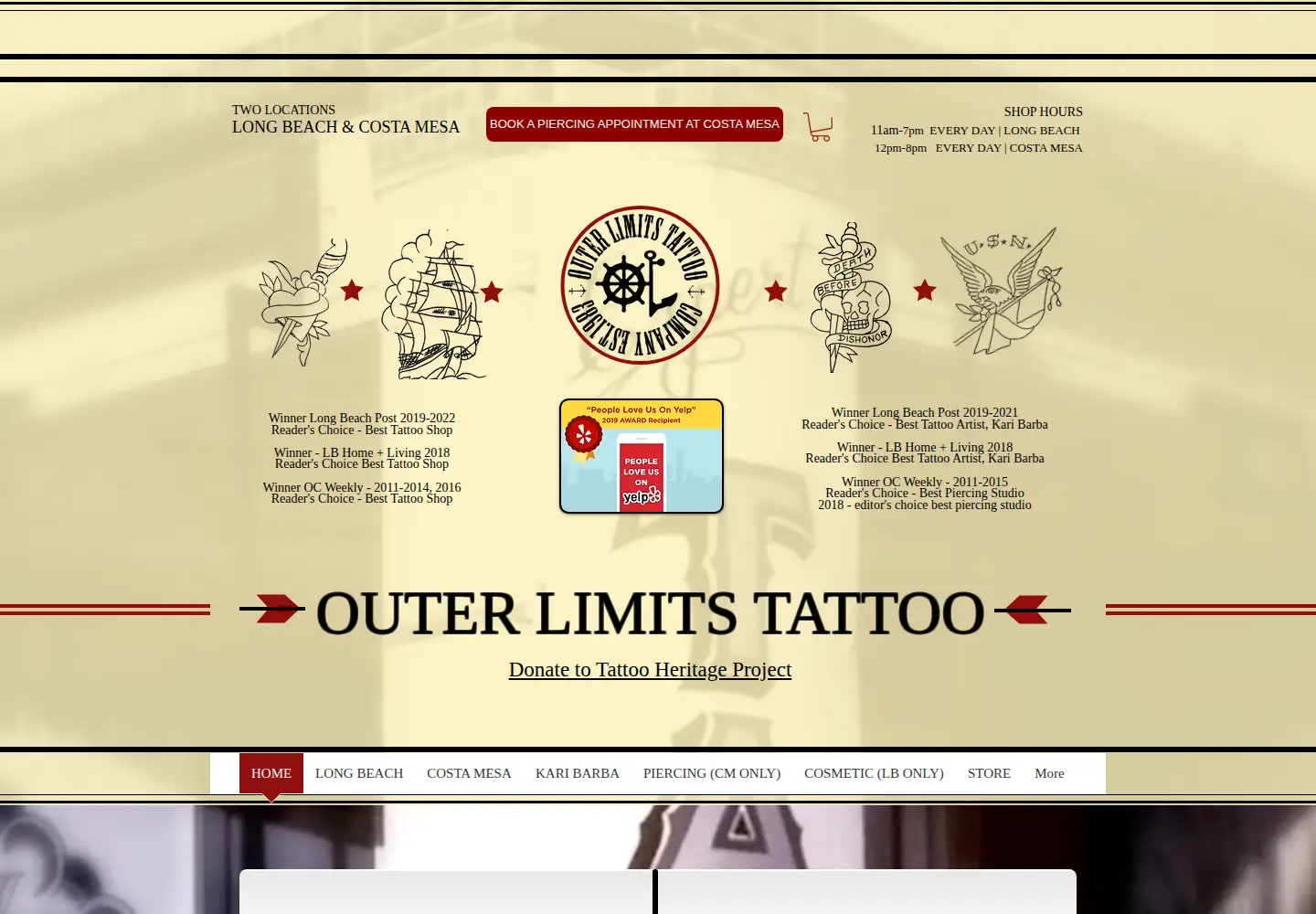 Screenshot of outerlimitstattoo.com