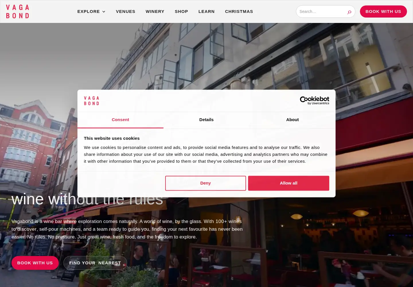 Captured homepage of vagabondwines.co.uk in the current scan