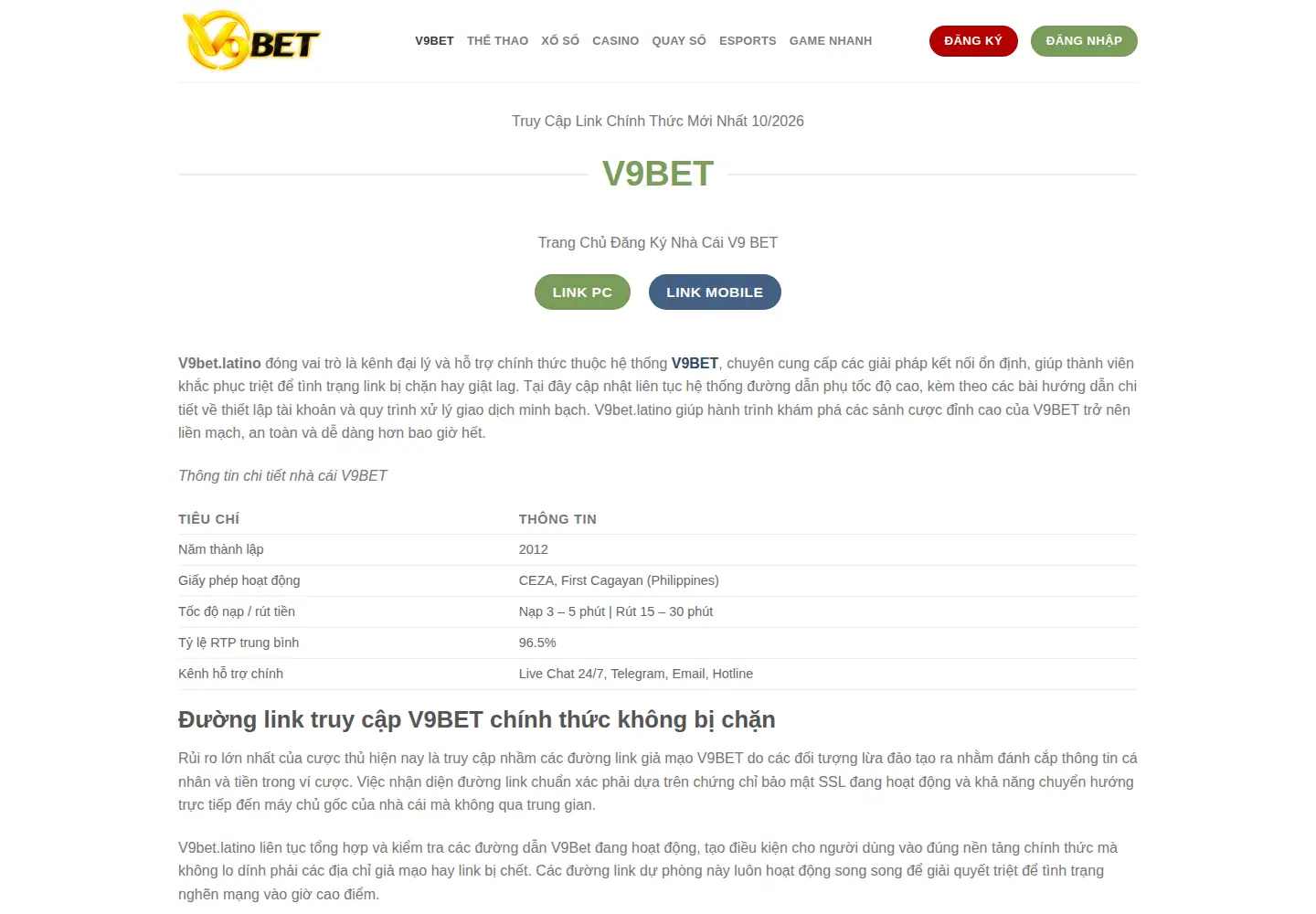 Screenshot of v9bet.latino