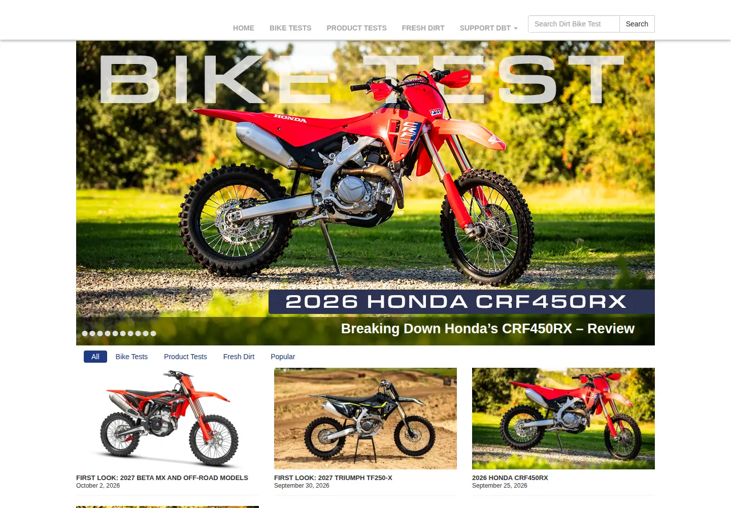 Screenshot of dirtbiketest.com