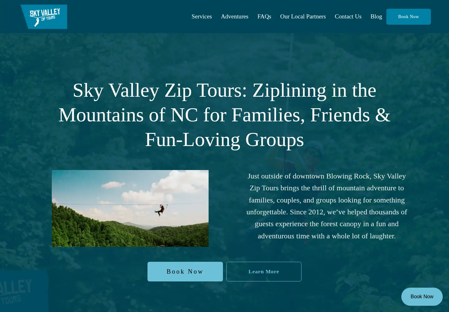 Captured homepage of skyvalleyziptours.com in the current scan
