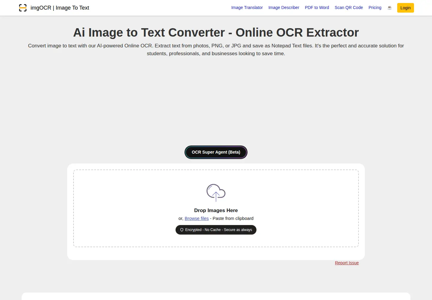 Captured homepage of imgocr.com in the current scan
