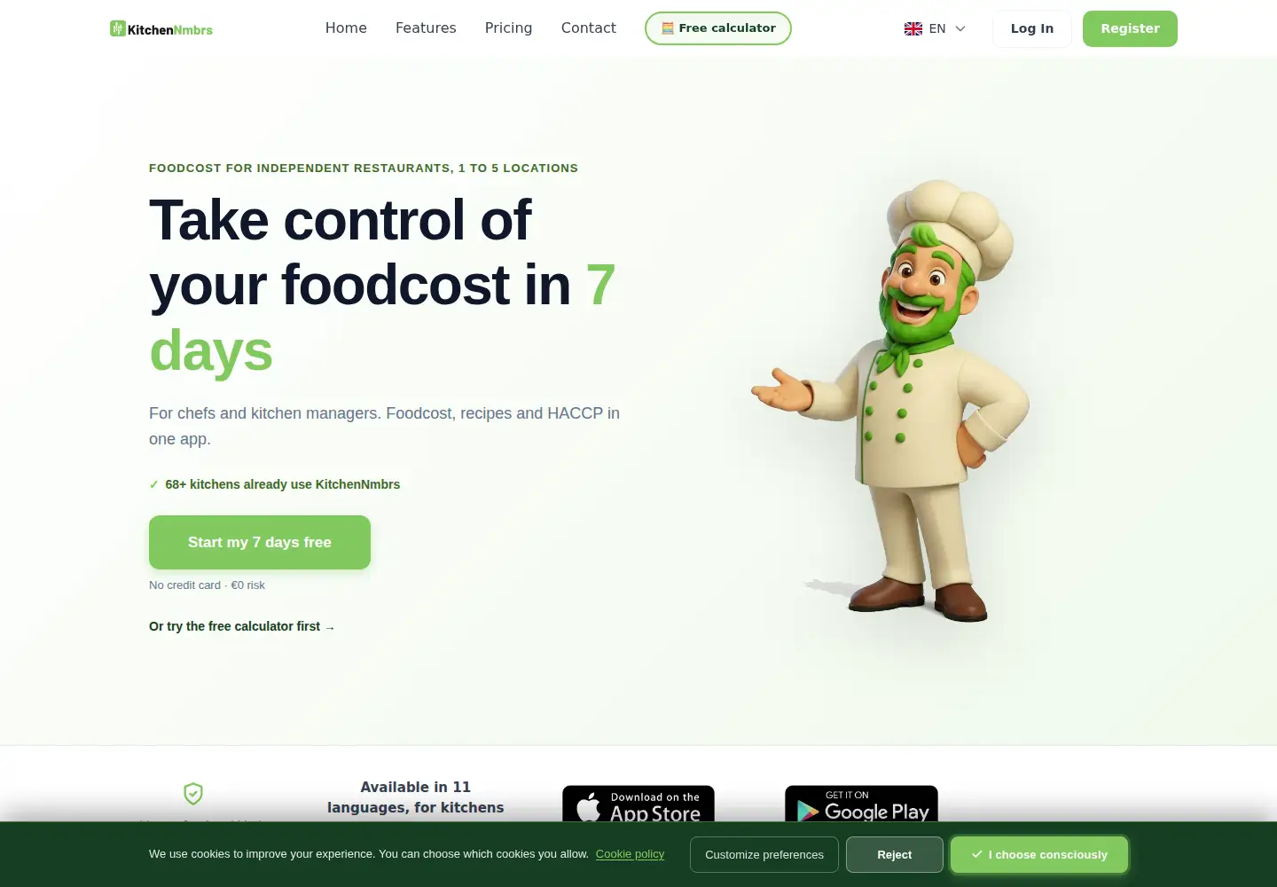 Captured homepage of kitchennmbrs.app in the current scan