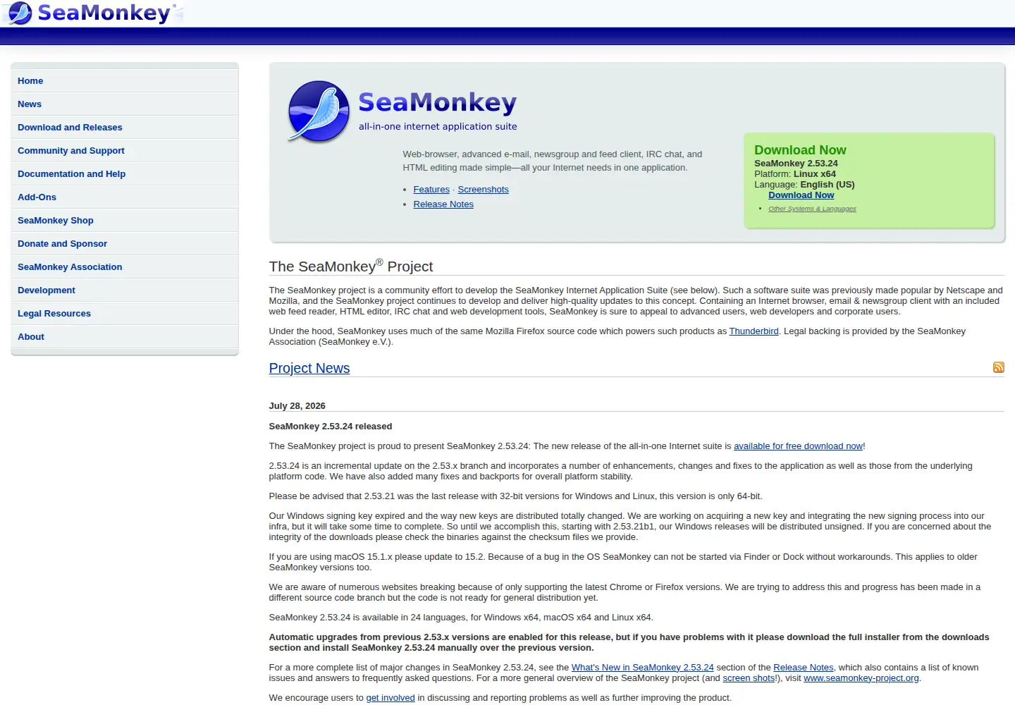 Screenshot of seamonkey-project.org