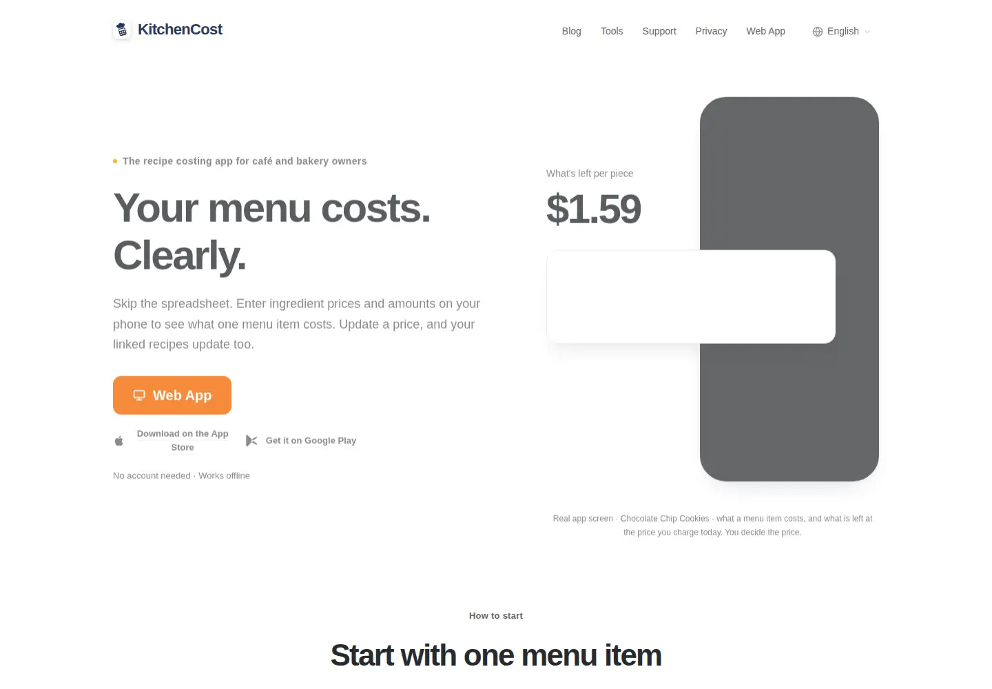 Captured homepage of kitchencost.app in the current scan