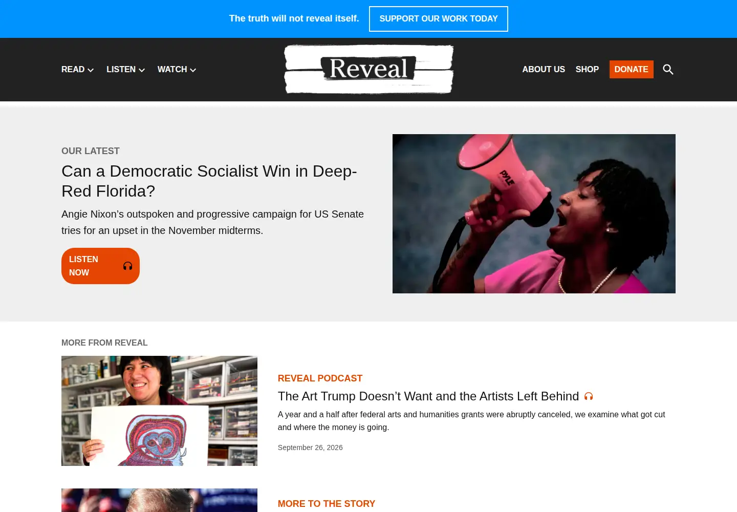 Screenshot of revealnews.org
