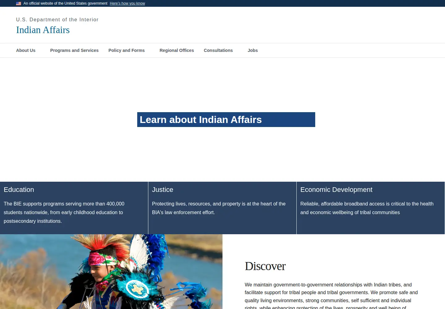 Screenshot of bia.gov